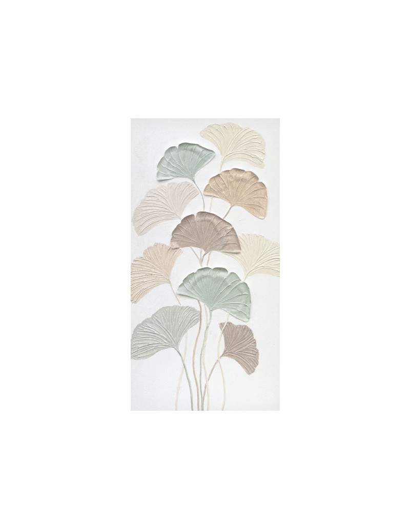 Quadro Ventagli foglie di ginkgo in rilievo, colori pastello su tela, 60x120 cm | Agave -AGAVE