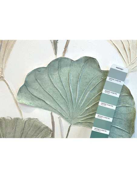 Quadro Ventagli foglie di ginkgo in rilievo, colori pastello su tela, 60x120 cm | Agave -AGAVE