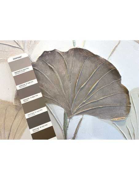 Quadro Ventagli foglie di ginkgo in rilievo, colori pastello su tela, 60x120 cm | Agave -AGAVE