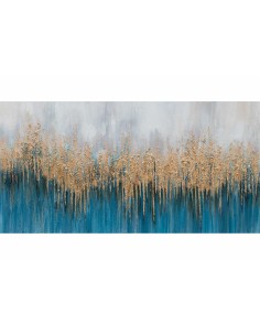 Quadro astratto Blue Art blu, azzurro, oro e grigio dipinto a mano su tela, 150x70 cm | Agave -AGAVE