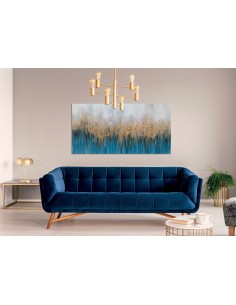 Quadro astratto Blue Art blu, azzurro, oro e grigio dipinto a mano su tela, 150x70 cm | Agave -AGAVE 2