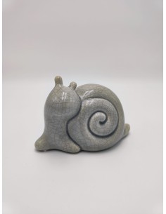 Statua Lumaca portafortuna in ceramica craquelé tortora, 15 cm | Petite Fantasie -PETITE FANTASIE