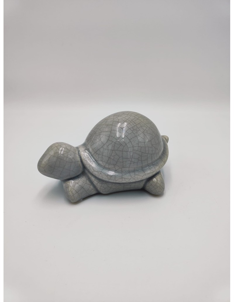 Statua tartaruga portafortuna in ceramica craquelé tortora e grigio | Petite Fantasie -PETITE FANTASIE