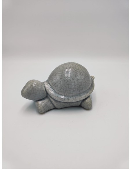 Statua tartaruga portafortuna in ceramica craquelé tortora e grigio | Petite Fantasie -PETITE FANTASIE