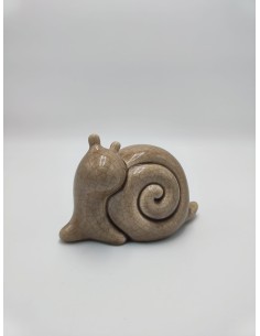 Statua Lumaca portafortuna in ceramica craquelé rosa e tortora, 15 cm | Petite Fantasie -PETITE FANTASIE