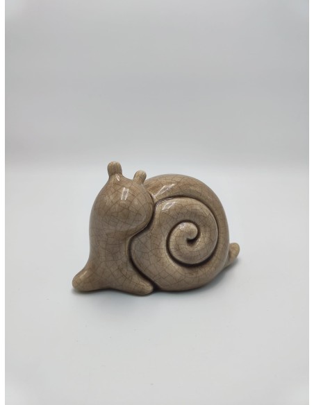 Statua Lumaca portafortuna in ceramica craquelé rosa e tortora, 15 cm | Petite Fantasie -PETITE FANTASIE