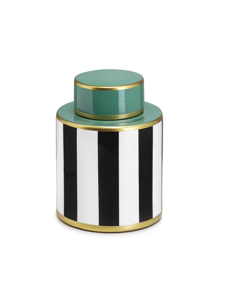 Vaso Vogue in porcellana bianco, nero e verde con bordo oro, H 27 cm | Fade -FADE