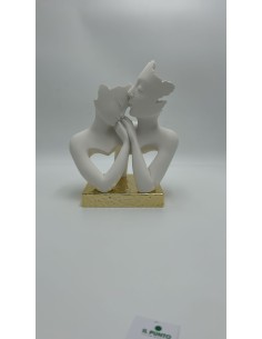 Scultura Coppia di innamorati in marmorino bianco e oro, H 27 cm | Bongelli Preziosi -BONGELLI PREZIOSI