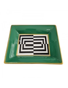Svuotatasche rettangolare Vogue in porcellana bianco, nero e verde, 20x16 cm | Fade -FADE