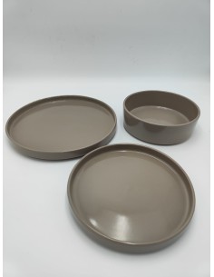 Servizio 12 piatti in stoneware grigio tortora lucido | Villa d'Este -VILLA D' ESTE