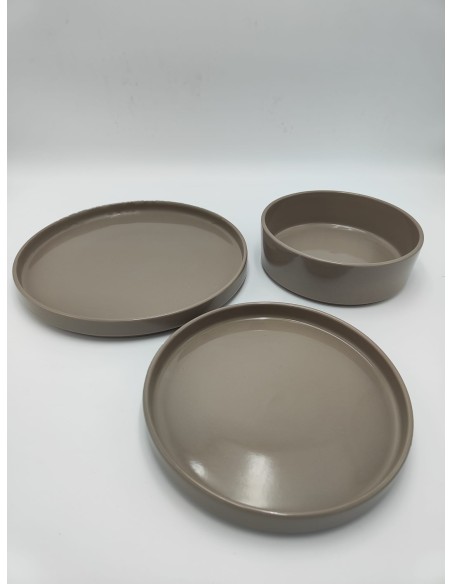Servizio 12 piatti in stoneware grigio tortora lucido | Villa d'Este -VILLA D' ESTE