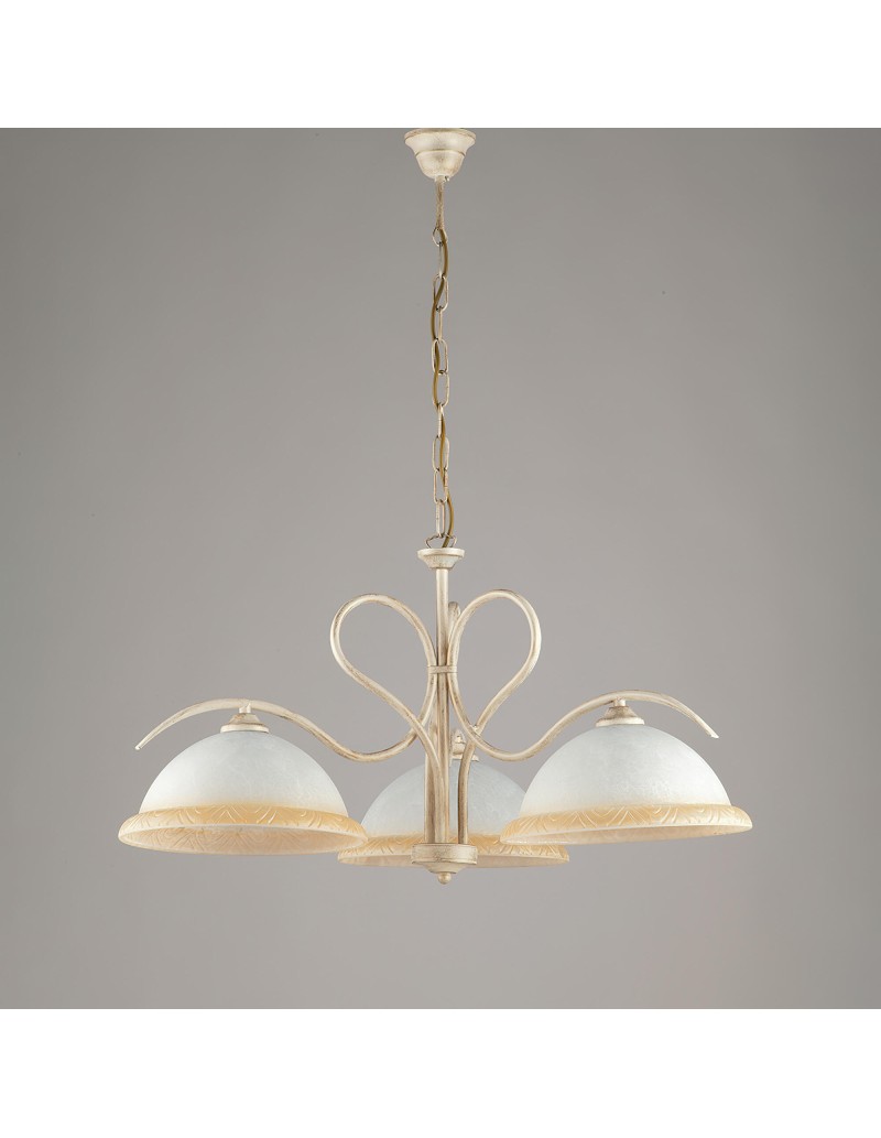 Sospensione a bilancia Miranda 3 luci in stile country avorio e oro, L 68 cm, E27 | Bonetti -BONETTI ILLUMINA