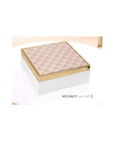 Cofanetto portagioie in marmorino rosa cipria con cornice oro 17 x 17 cm | Bongelli Preziosi -BONGELLI PREZIOSI