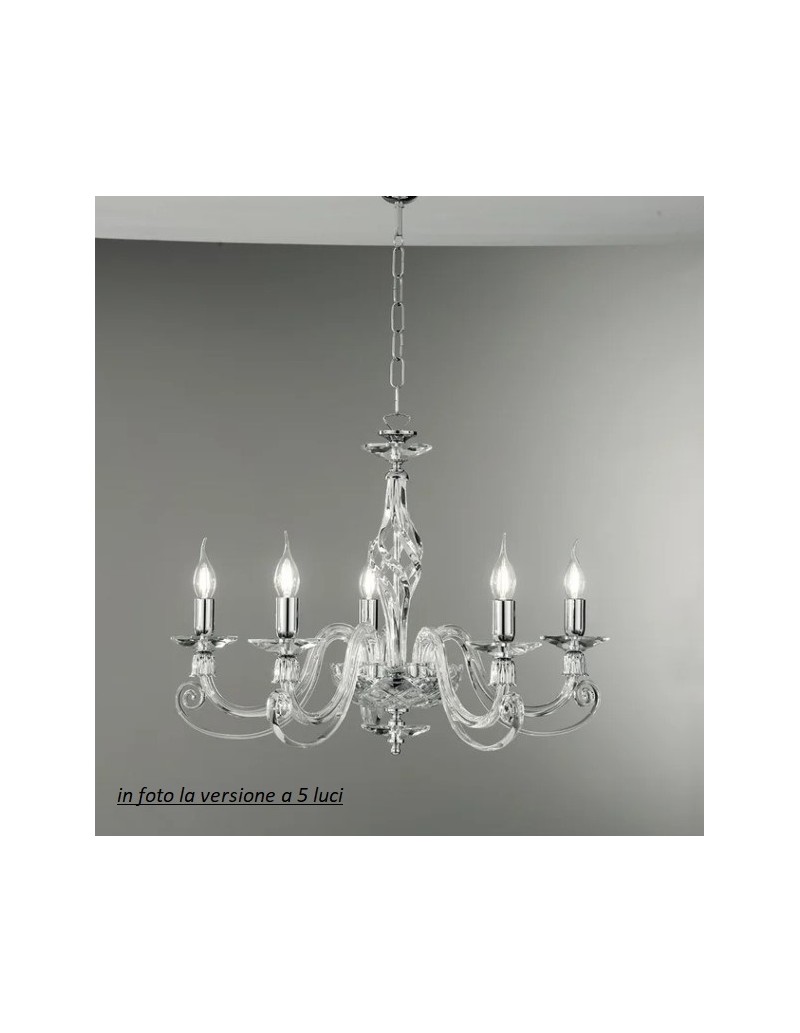 Lampadario a 8 luci in cristallo trasparente e metallo cromo, Ø 84 cm | Ondaluce -ONDALUCE
