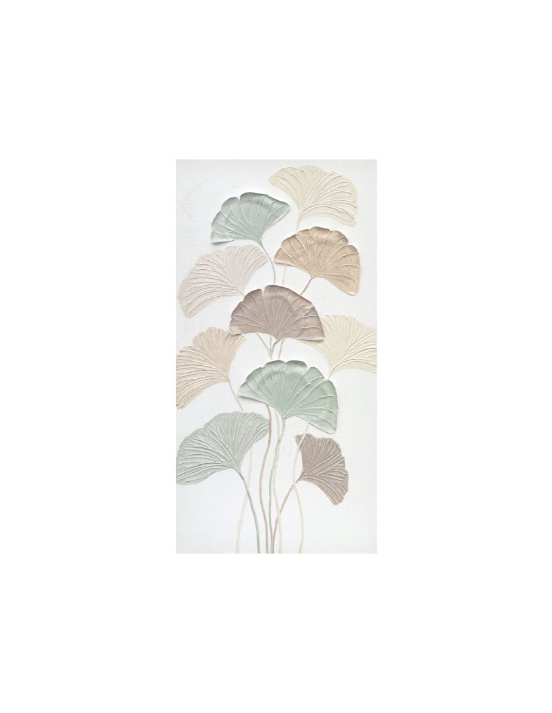 Quadro Ventagli foglie di ginkgo in rilievo, colori pastello su tela, 60x120 cm | Agave -AGAVE