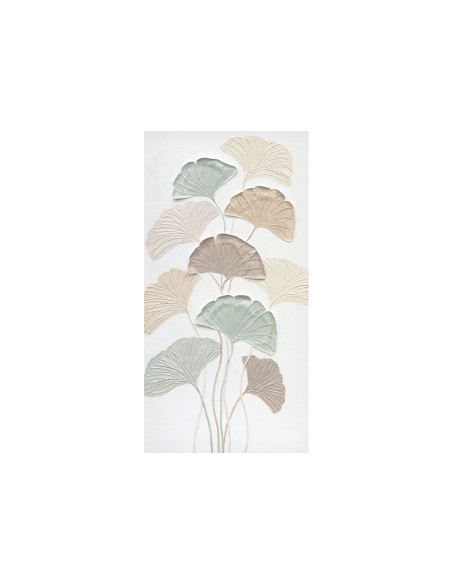 Quadro Ventagli foglie di ginkgo in rilievo, colori pastello su tela, 60x120 cm | Agave -AGAVE
