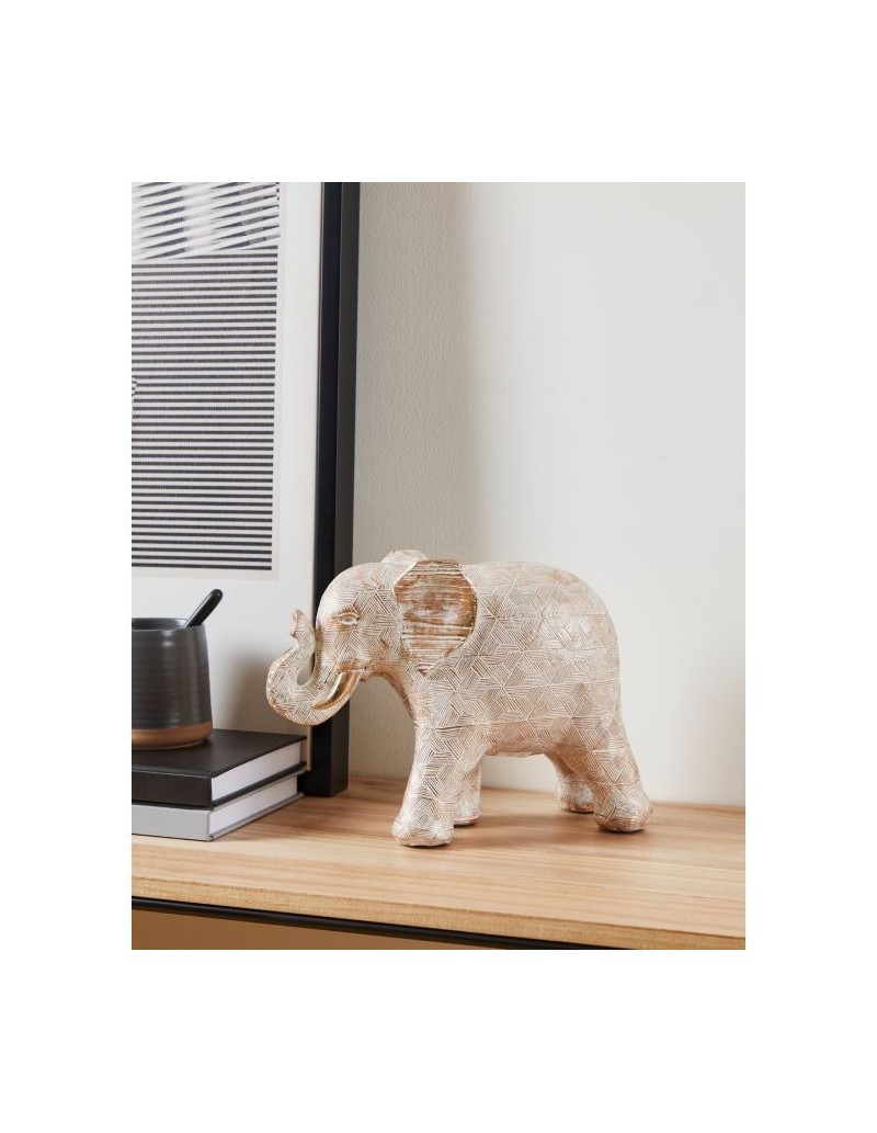 Statua Elefante Ishikari in poliresina bianca con dettagli oro, 28 cm | Eglo -EGLO