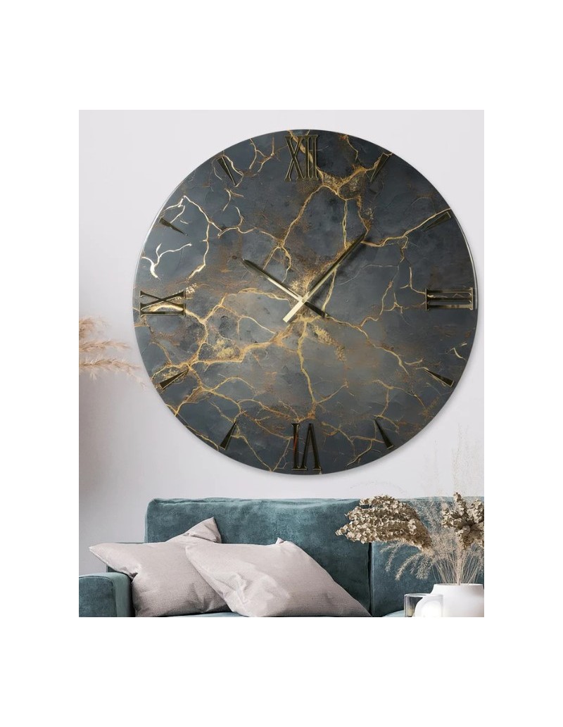 Orologio da parete Ottano Ø 80 cm effetto marmo nero e oro, numeri oro lucido | Artidea -ARTIDEA
