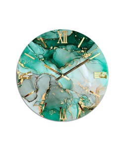 Orologio da parete Petrolio Ø 80 cm effetto marmo verde e oro, numeri oro lucido | Artidea -ARTIDEA