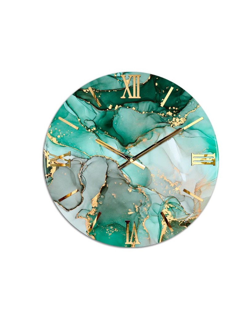 Orologio da parete Petrolio Ø 80 cm effetto marmo verde e oro, numeri oro lucido | Artidea -ARTIDEA