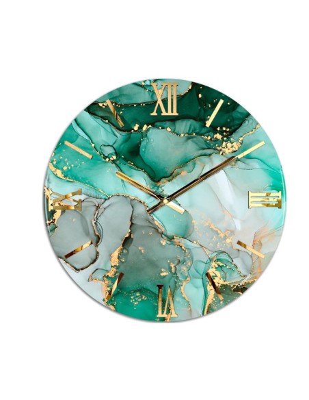 Orologio da parete Petrolio Ø 80 cm effetto marmo verde e oro, numeri oro lucido | Artidea -ARTIDEA