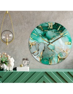 Orologio da parete Petrolio Ø 80 cm effetto marmo verde e oro, numeri oro lucido | Artidea -ARTIDEA 2