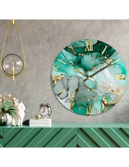 Orologio da parete Petrolio Ø 80 cm effetto marmo verde e oro, numeri oro lucido | Artidea -ARTIDEA