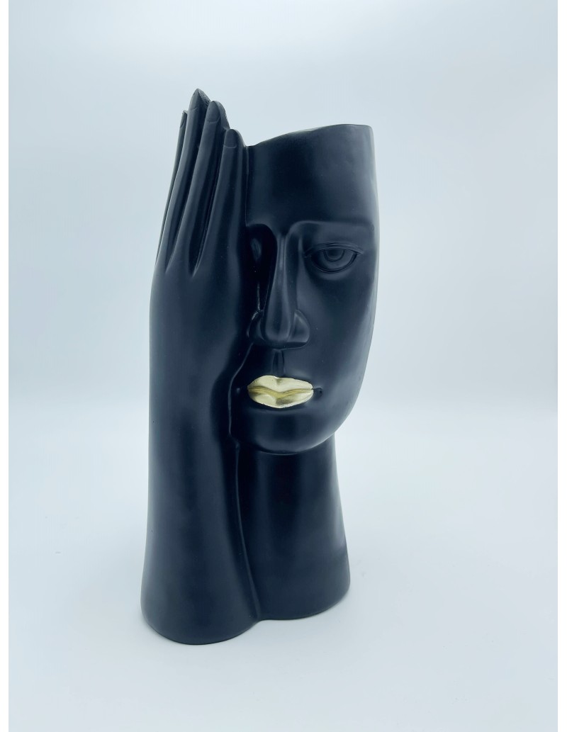 Vaso scultura volto di donna Volti in resina nero e oro, H 27 cm | Petite Fantasie -PETITE FANTASIE