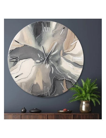 Orologio da parete Macchia Ø 60 cm effetto marmo tortora e grigio, numeri cromo | Artidea -ARTIDEA