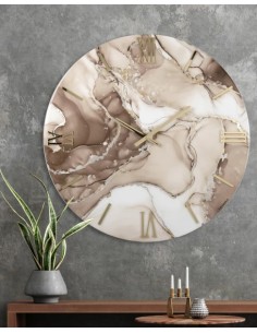 Orologio da parete Lady/T Ø 60 cm in resina effetto marmo tortora e grigio, oro | Artidea -ARTIDEA