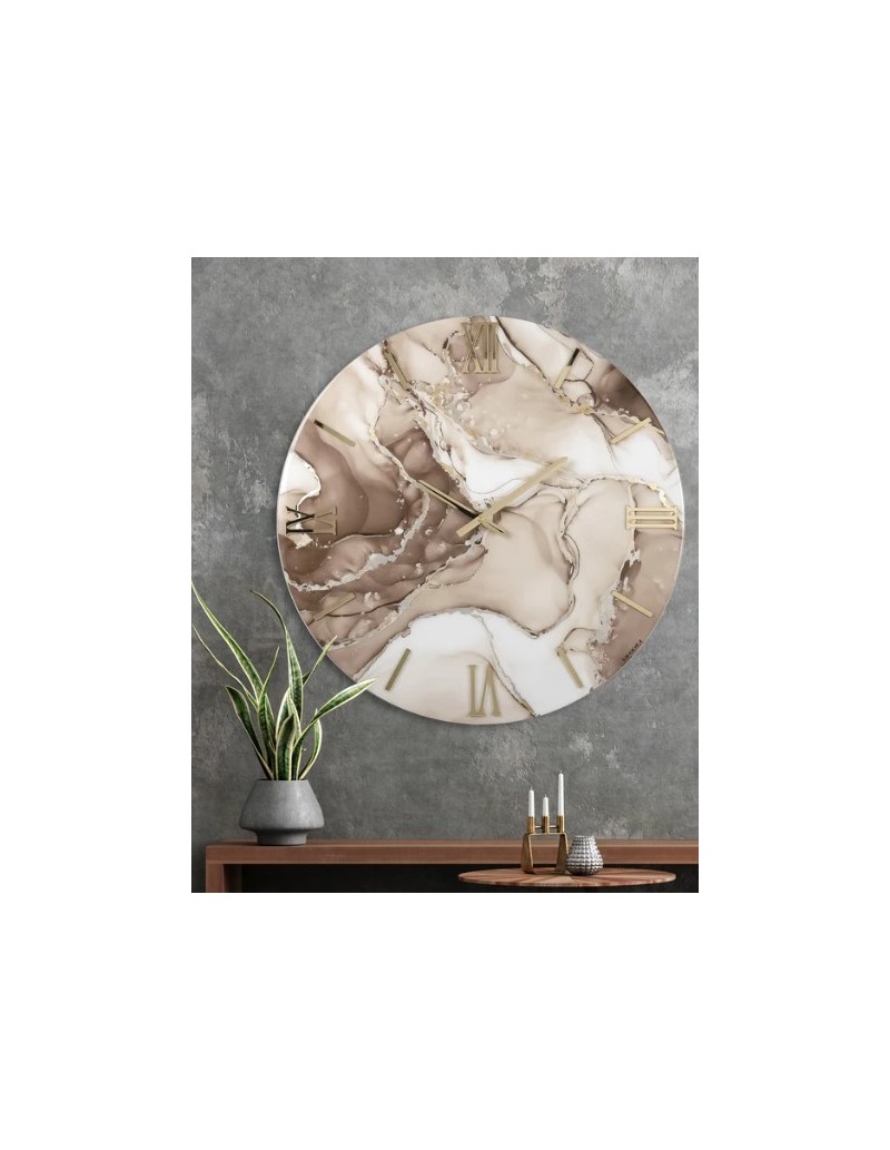 Orologio da parete Lady/T Ø 60 cm in resina effetto marmo tortora e grigio, oro | Artidea -ARTIDEA