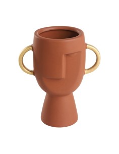 Vaso Volto etnico Radisson in ceramica marrone opaco con manici oro | Eglo -EGLO
