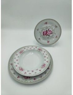 Servizio piatti 18 pezzi shabby chic in ceramica con fiorellini rosa | Arte di Nacchi -ARTE DI NACCHI