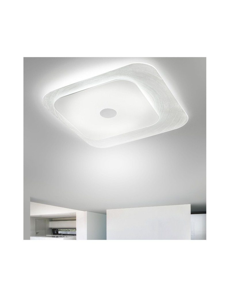Plafoniera Fuoriskema 42x42 cm in doppio vetro decorato bianco, 3 E14 | Antea Luce -ANTEA LUCE