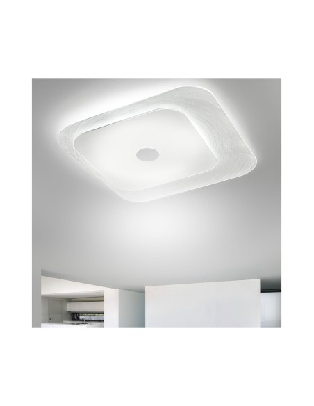 Plafoniera Fuoriskema 42x42 cm in doppio vetro decorato bianco, 3 E14 | Antea Luce -ANTEA LUCE