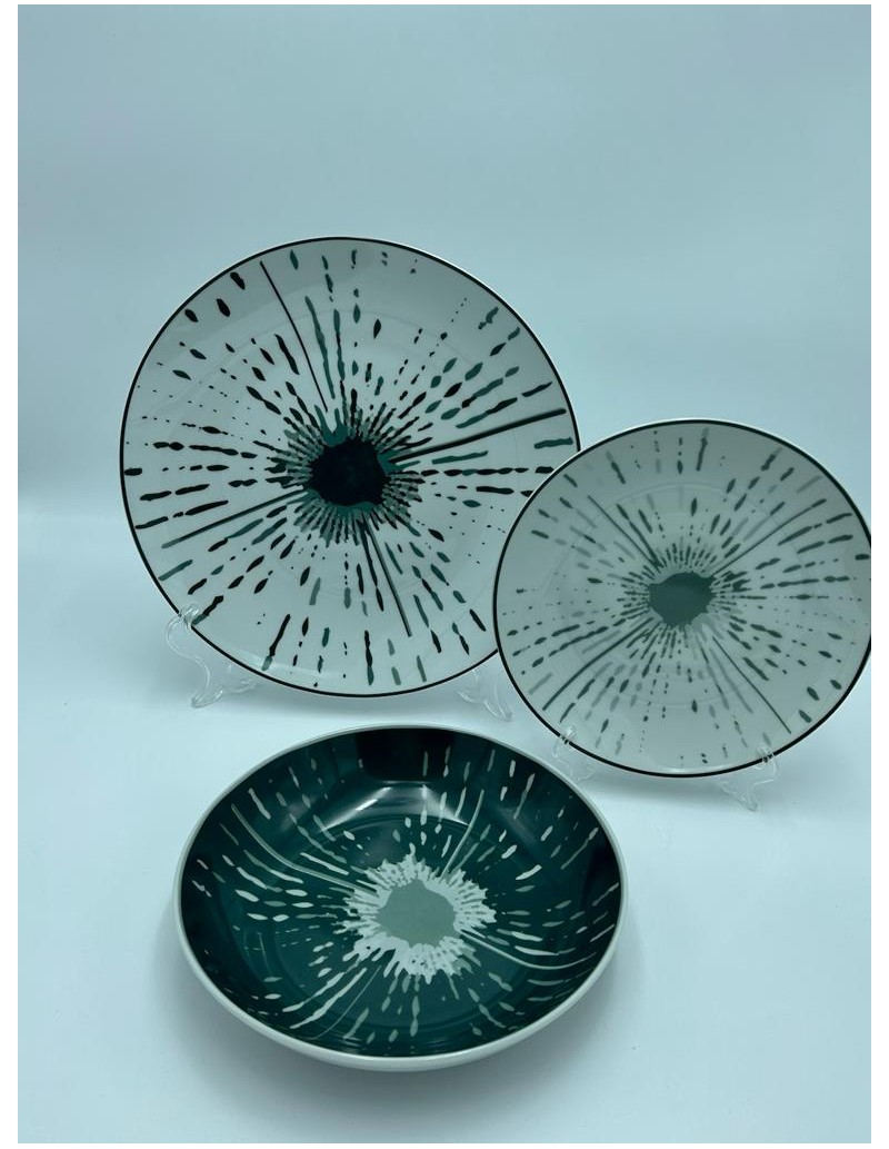 Servizio 18 piatti moderno vintage in ceramica decorata | Ego -EGO
