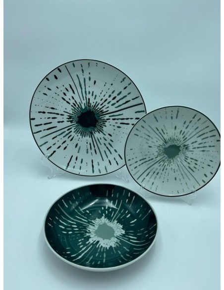Servizio 18 piatti moderno vintage in ceramica decorata | Ego -EGO