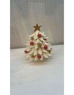 Albero di Natale in Capodimonte avorio con decori oro e rosso, h 12 cm | Artigianale -ARTIGIANALE