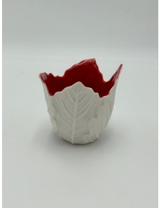 Portacandele Foglia in ceramica bianca con interno rosso, Ø 9 x H 8 cm | L'Abitare -L'ABITARE