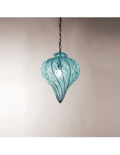 Sospensione Goccia in vetro di Murano balotton acquamarina, H 25 cm, E14 | Siru -SIRU