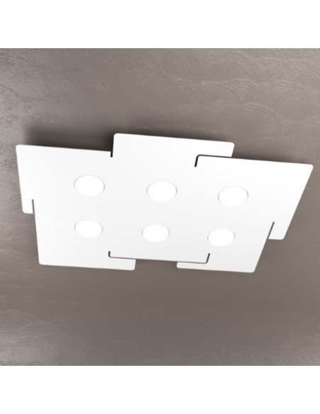 Plafoniera LED Echo slim 6 luci 71x52 cm in metallo bianco taglio laser, GX53 | Top Light -TOP LIGHT