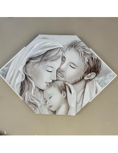Capoletto a rombo Sacra Famiglia con decoro in foglia argento, 87x56 cm | Artidea -ARTIDEA