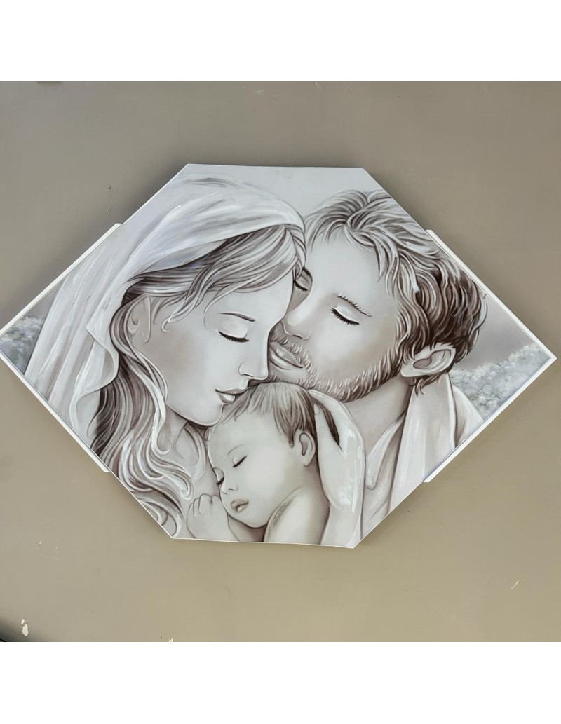Capoletto a rombo Sacra Famiglia con decoro in foglia argento, 87x56 cm | Artidea -ARTIDEA