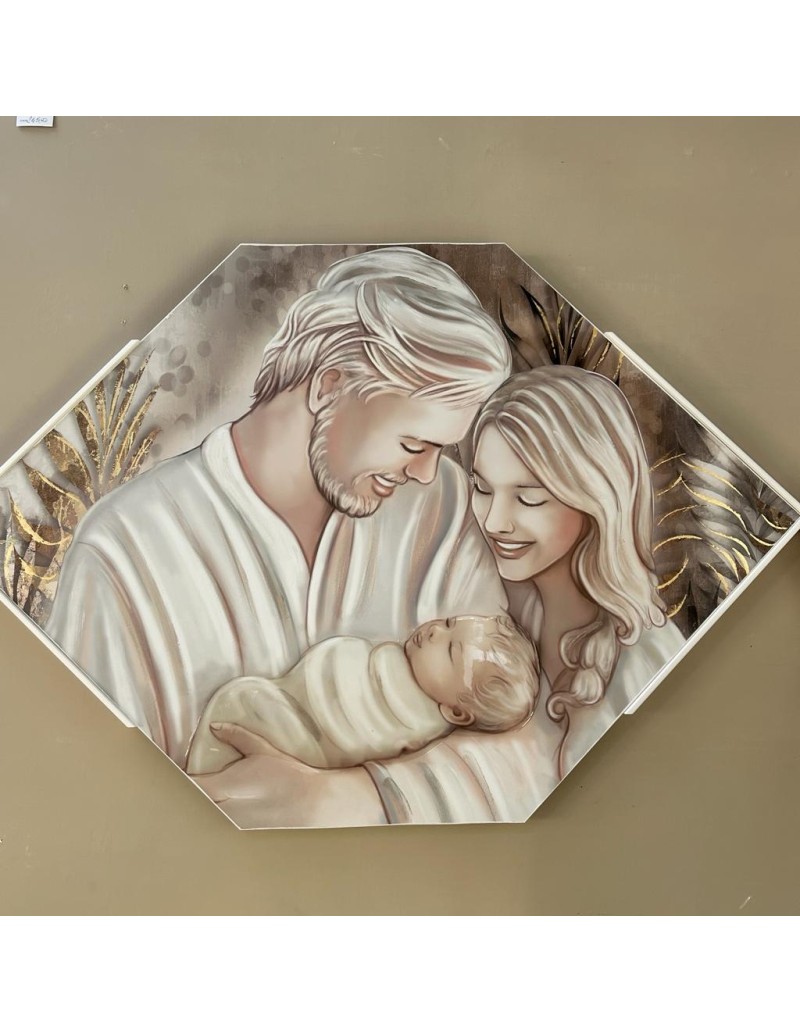 Capoletto a rombo Sacra Famiglia con decoro in foglia argento e oro, 85x58 cm | Artidea -ARTIDEA