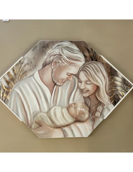 Capoletto a rombo Sacra Famiglia con decoro in foglia argento e oro, 85x58 cm | Artidea -ARTIDEA