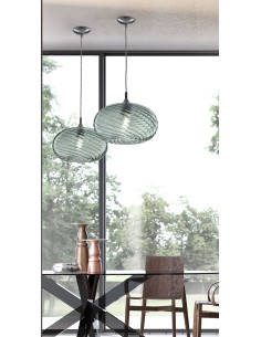 Sospensione Parigi in vetro soffiato rigato verde e cromo, Ø 30 cm | Cangini & Tucci -CANGINI & TUCCI