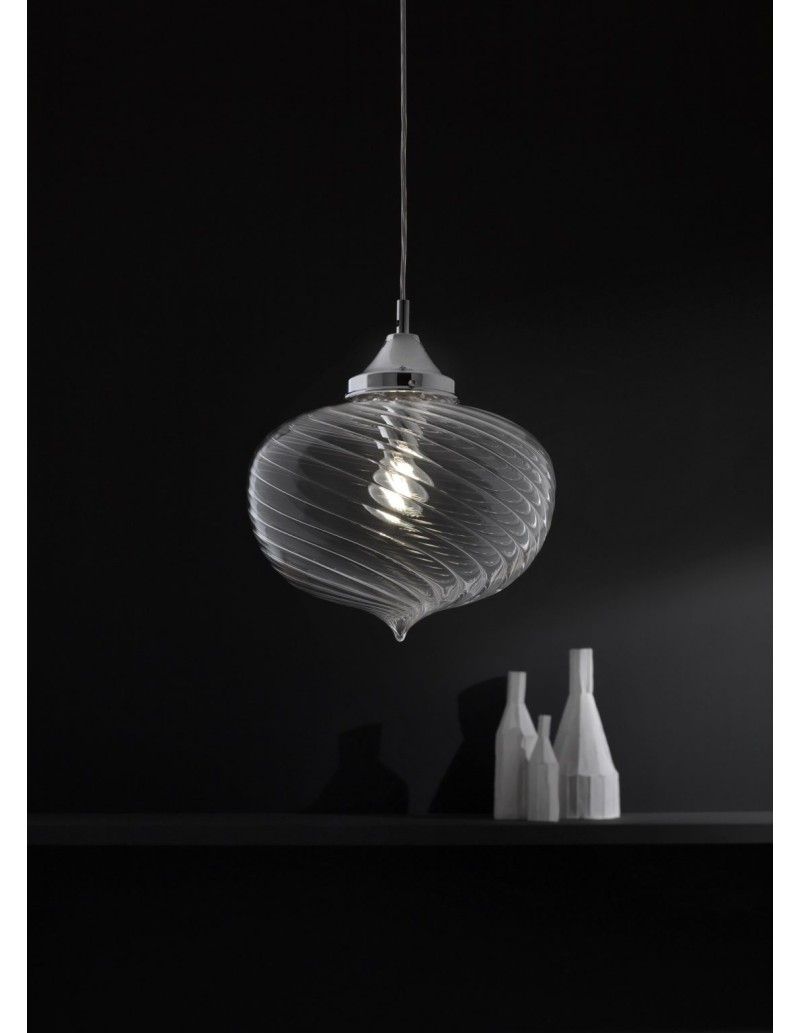 Sospensione Arabesque in vetro soffiato rigato trasparente, Ø 32 cm | Cangini & Tucci -CANGINI & TUCCI