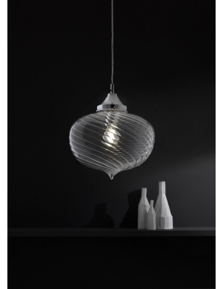 Sospensione Arabesque in vetro soffiato rigato trasparente, Ø 32 cm | Cangini & Tucci -CANGINI & TUCCI