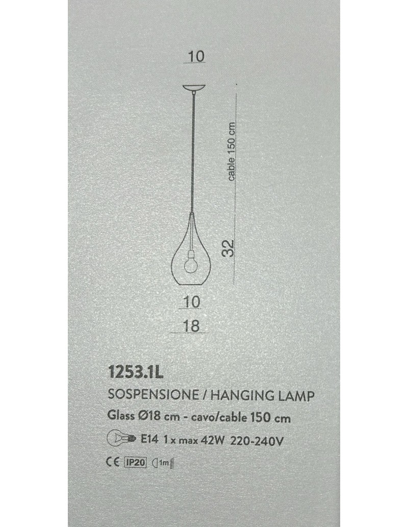 Sospensione Lacrima Ø 18 in vetro soffiato rigato fumé e cromo, E14 | Cangini & Tucci -CANGINI & TUCCI