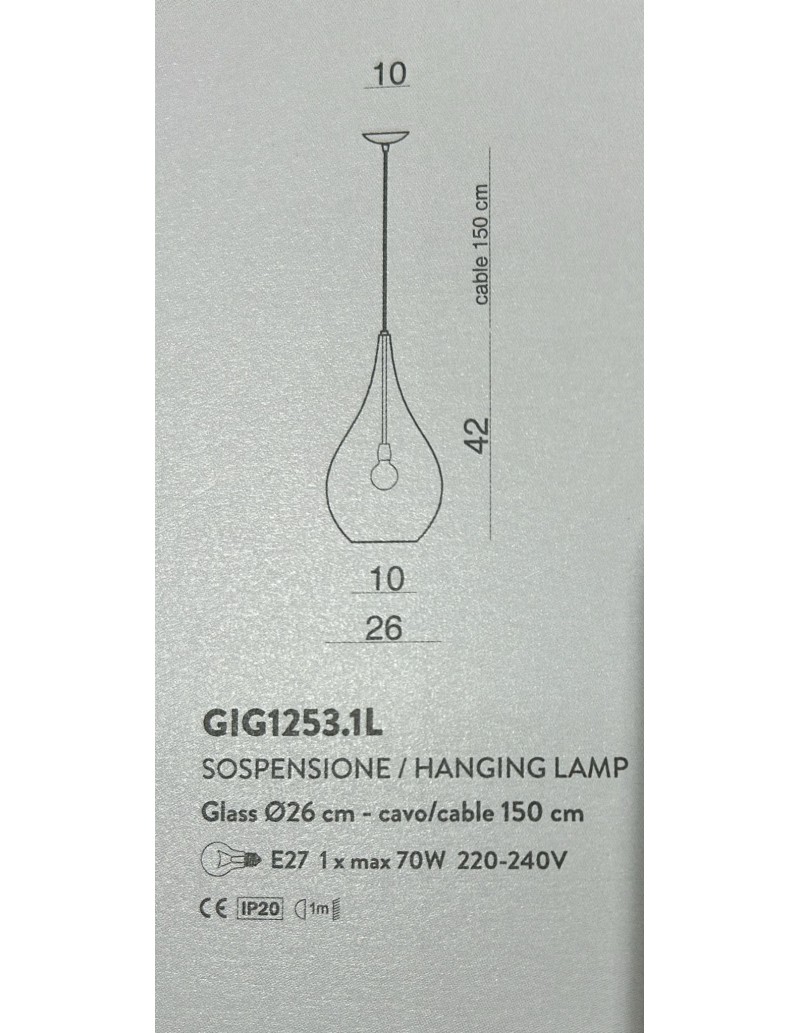 Sospensione Lacrima in vetro soffiato rigato ambra e cromo, Ø 26 cm | Cangini & Tucci -CANGINI & TUCCI